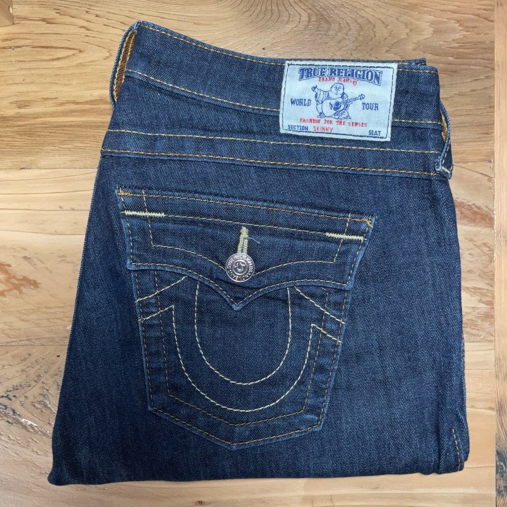 True Religion Skinny Fit Jeans, Low Rise, Dark Blue size 29